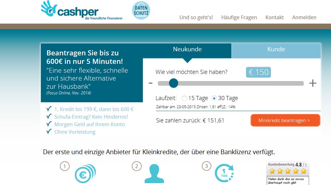 Homepage von Cashper