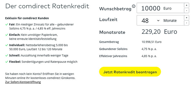 Der Kreditrechner von comdirect