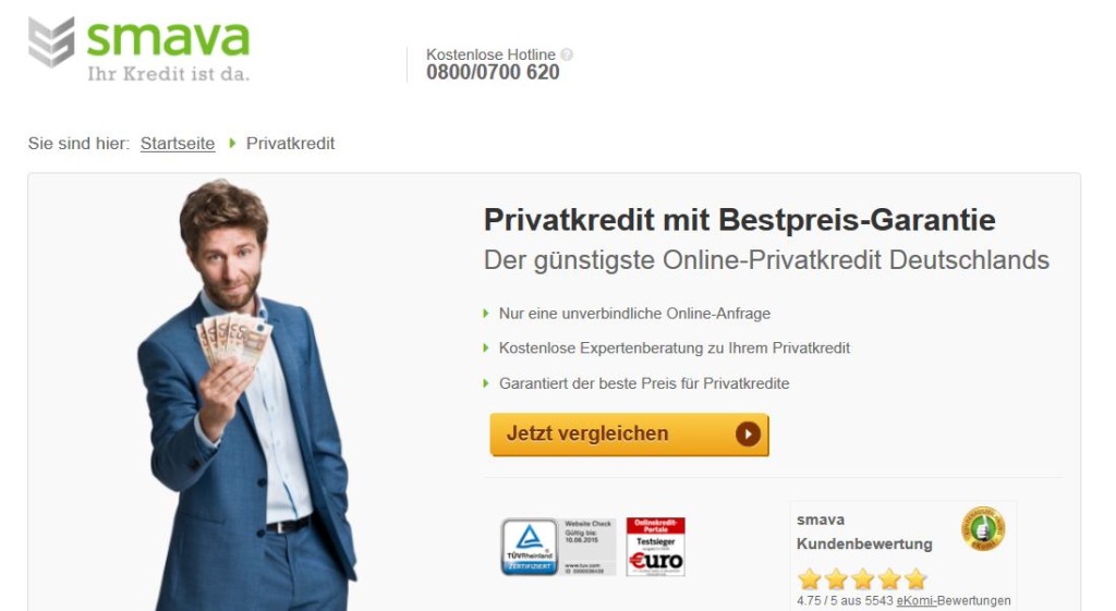 Das ist die Webseite von smava