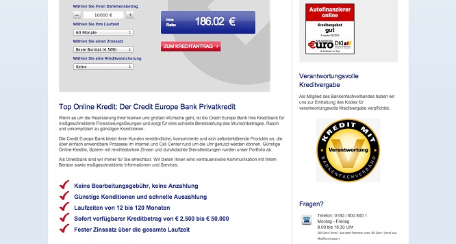 Credite-Europe-Bank Schnellübersicht