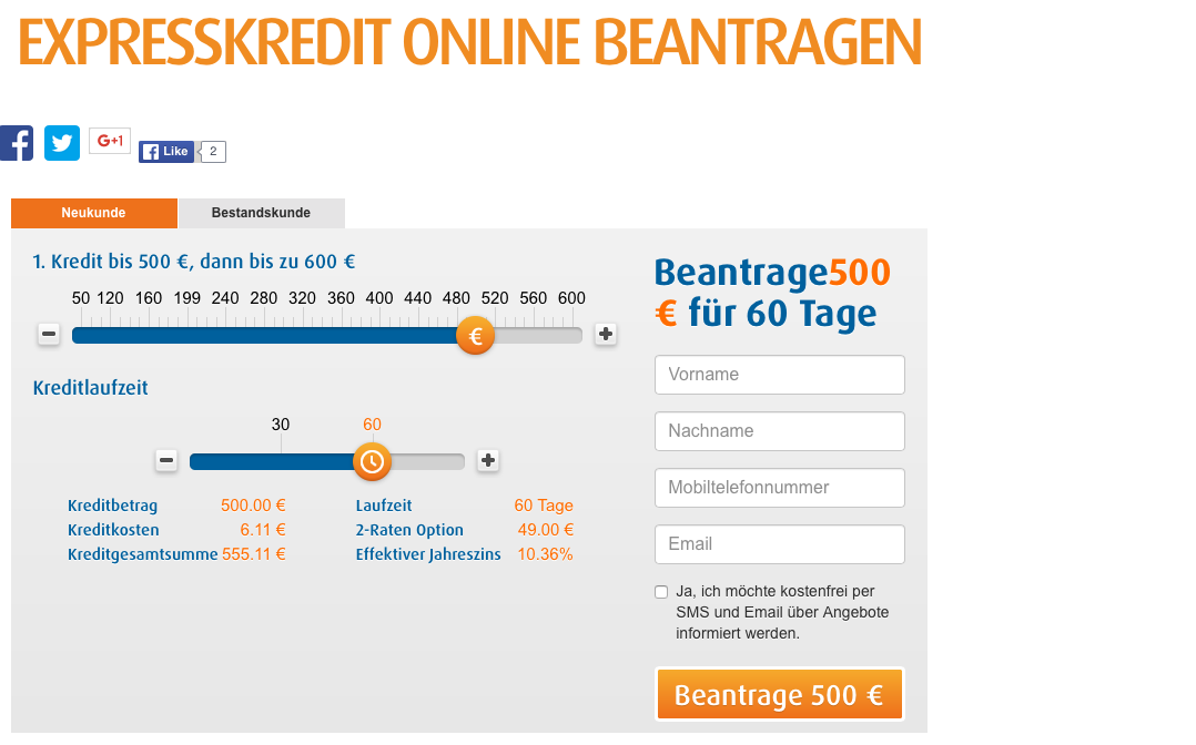 Xpresscredit online beantragen