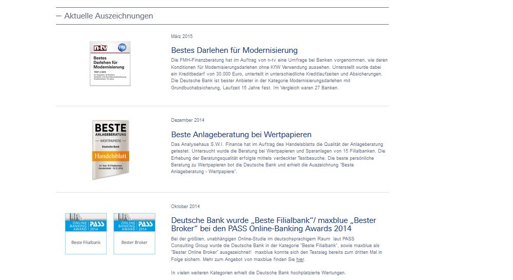 Die aktuellen Auszeichnungen der Deutschen Bank