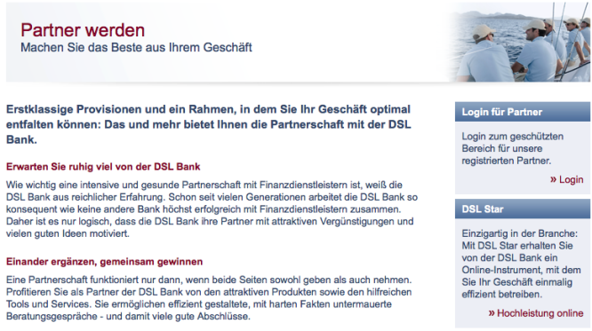Homepage von DSL Bank