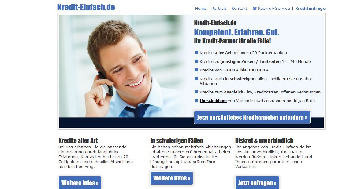 Das ist die Webseite von Kredit-Einfach.de