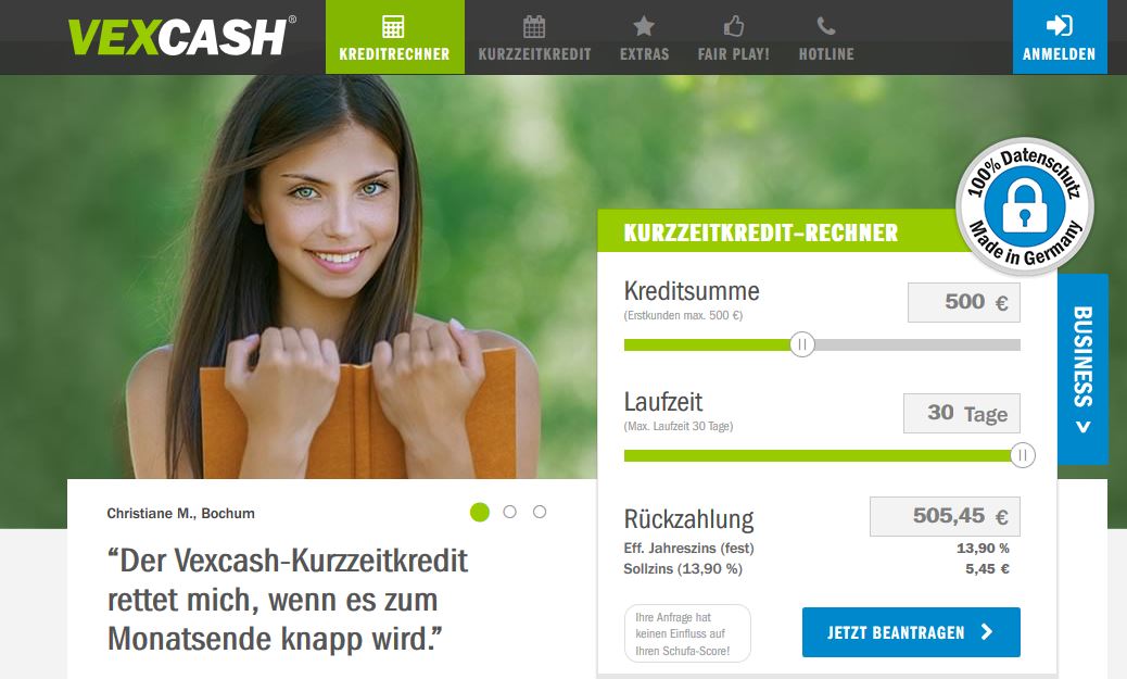 Das ist die Webseite von Vexcash