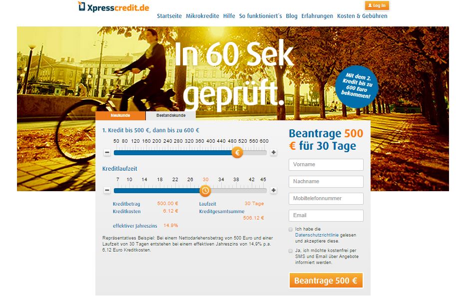 Homepage des Anbieters Xpresscredit