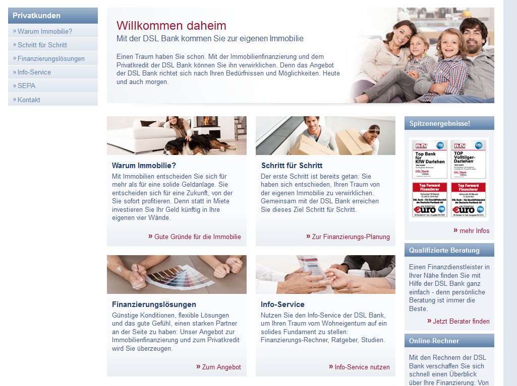 Die Webseite des DSL Bank