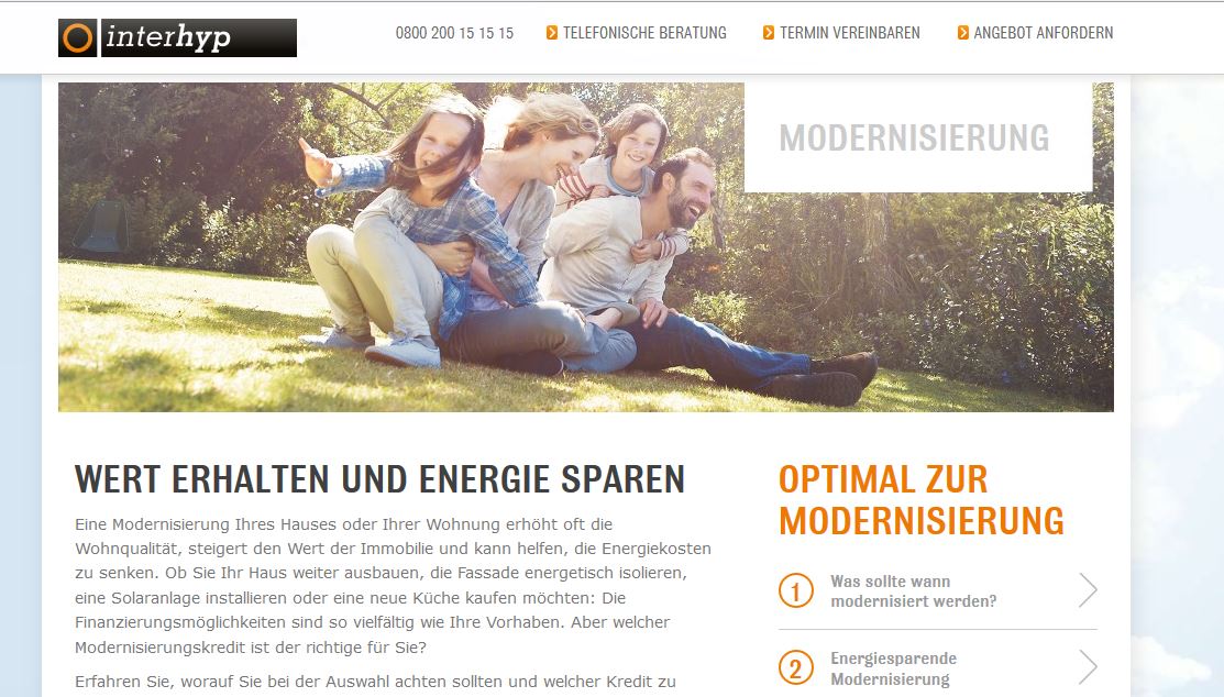 das ist die Webseite von interhyp Modernisierung