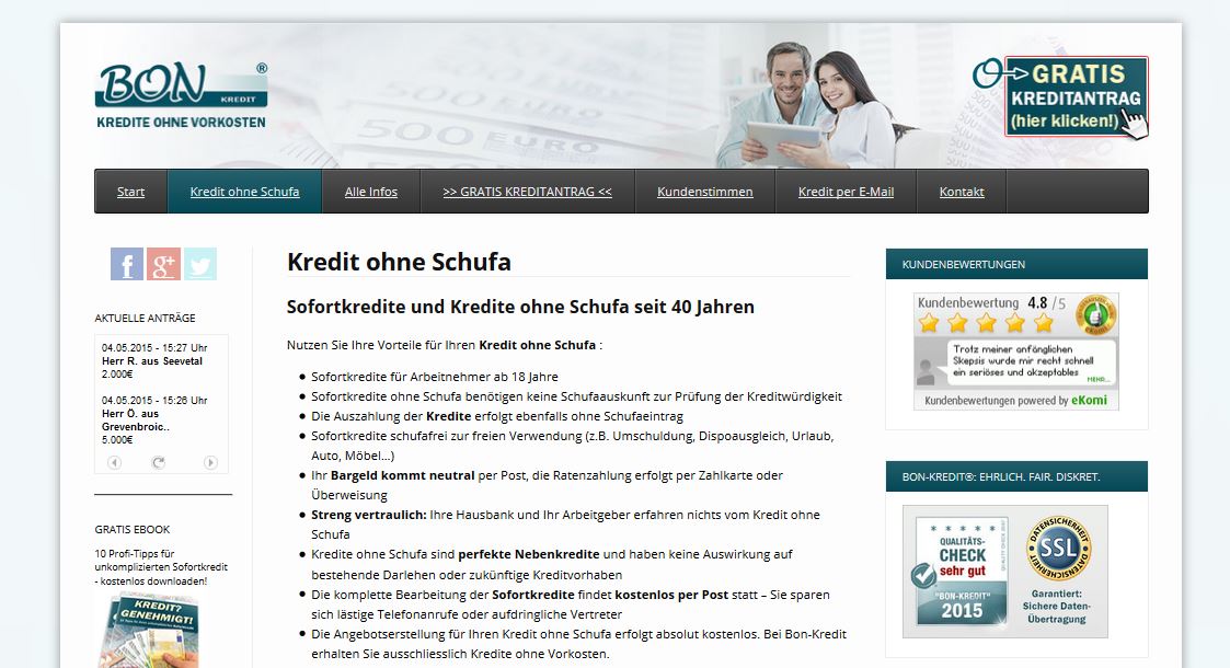 Das ist die Webseite von BON-Kredit