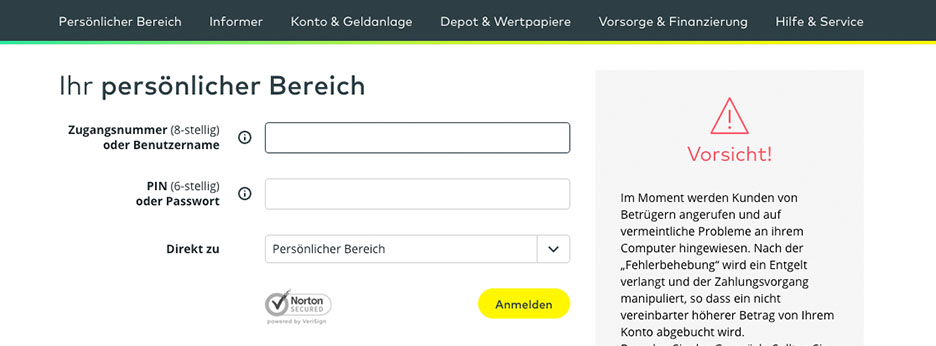 Persönliches Login bei comdirect