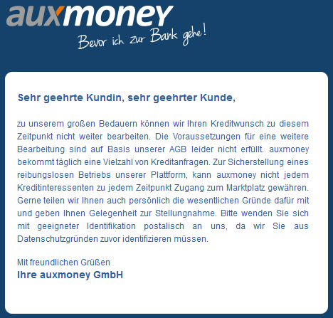 Kredit ohne Bonität auch bei auxmoney nicht immer möglich