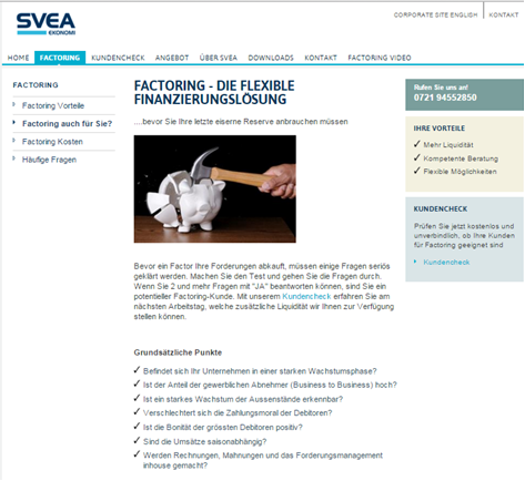 Der Homepage von SVEA Ekonomi