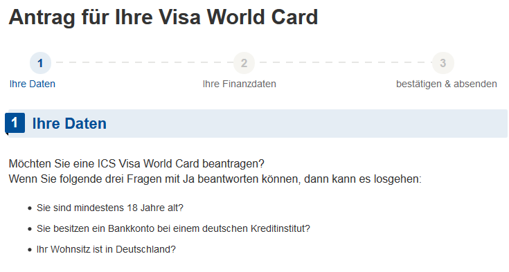 Ansicht Antrag VISA World Card