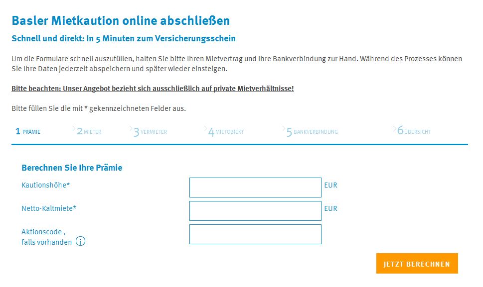 Online-Formular für die Basler Mietkaution