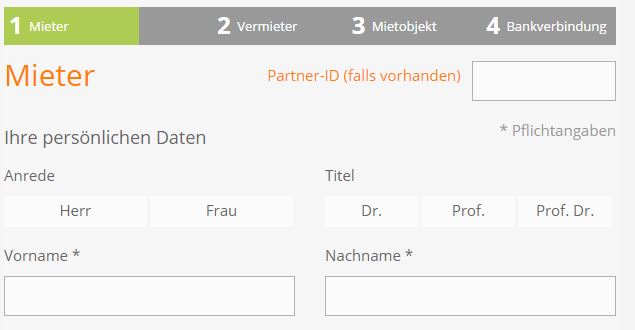 Anmeldung und Formular bei kautionsfrei.de