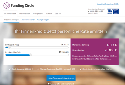 Die Homepage von Funding Circle