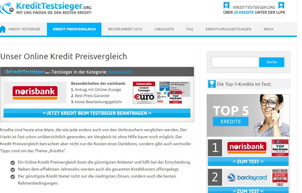 Kredite vergleichen lassen bei kredittestsieger.org