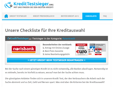 Die Checkliste von Kredittestsieger.org