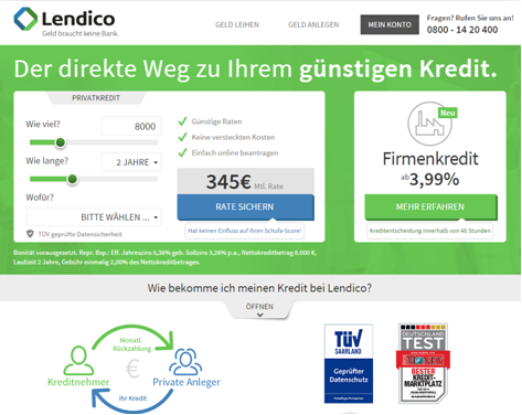 Die Homepage von Lendico