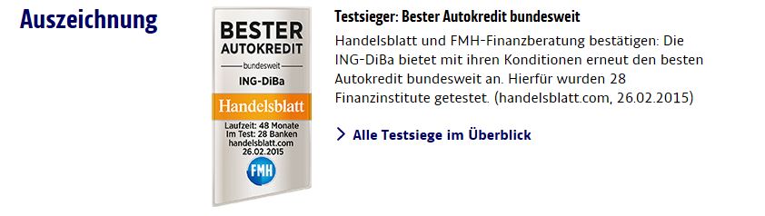 Eine Auszeichnung für den ING-DiBa Autokredit