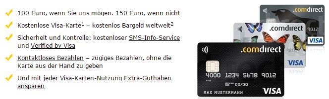 Drei Varianten der comdirect VISA