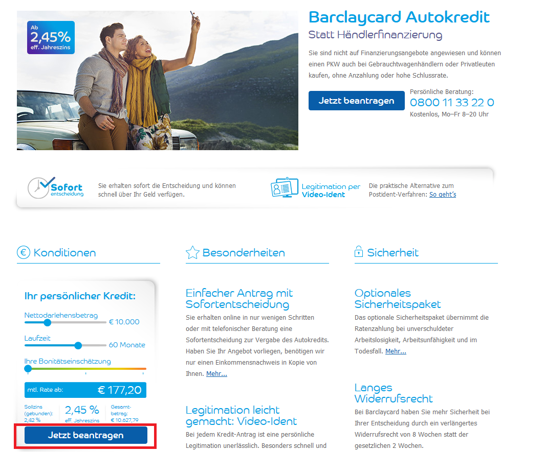 Der Barclaycard Autokredit mit Kreditrechner