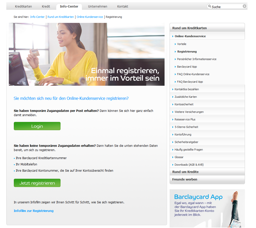 Der Zugang zum Online-Kundenservice von Barclaycard