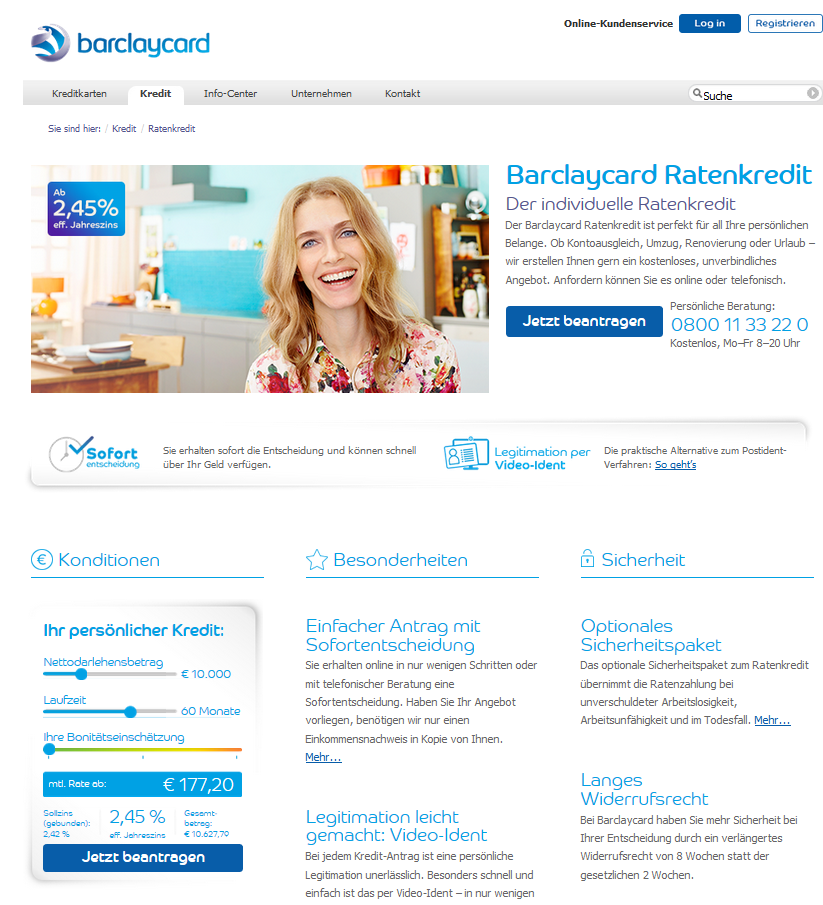 Der Barclaycard Ratenkredit auf einen Blick