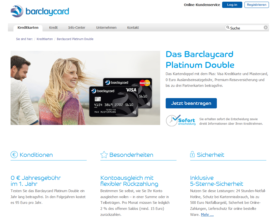 Die Barclaycard MasterCard im Platinum Double