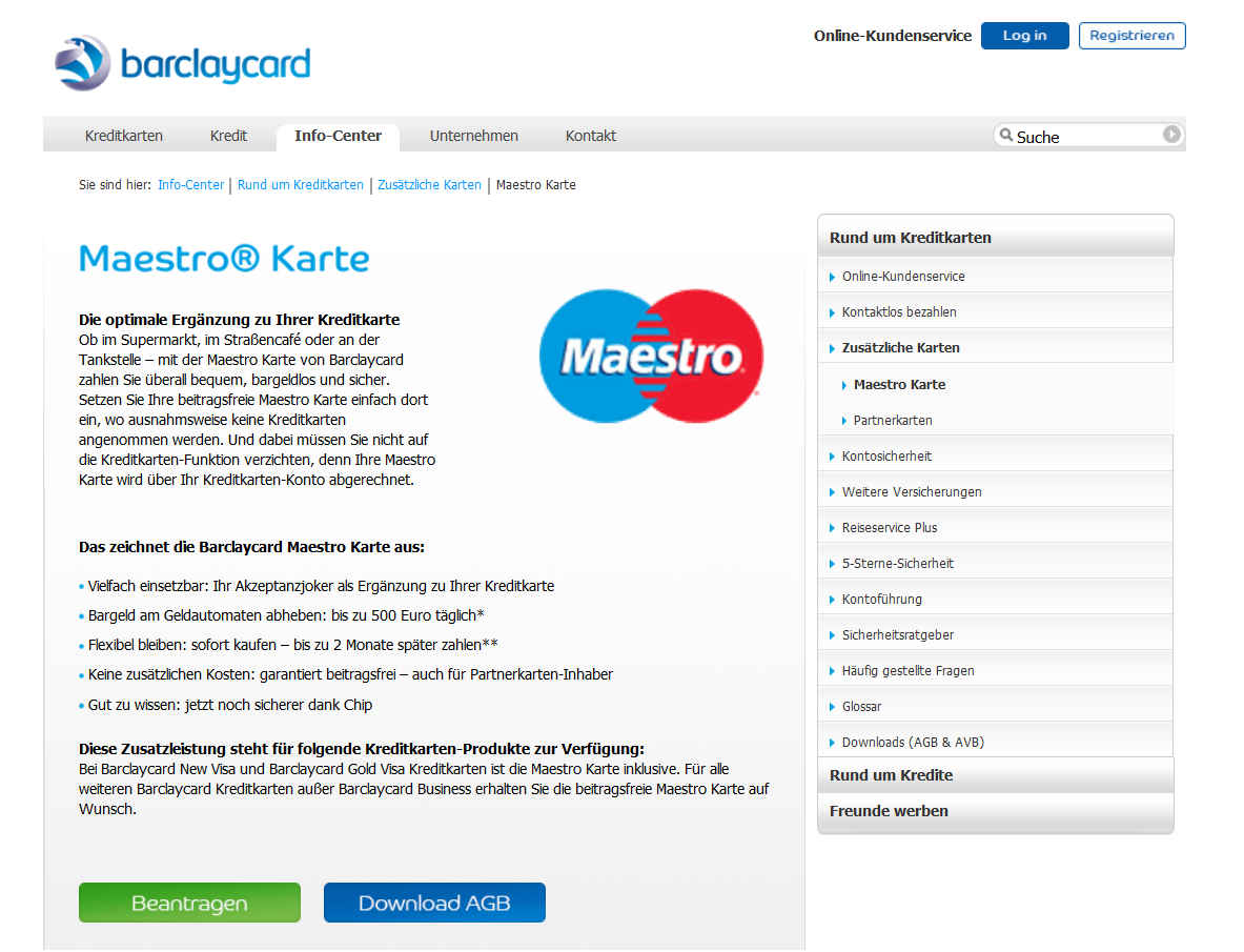 Die Maestro-Karte von Barclaycard