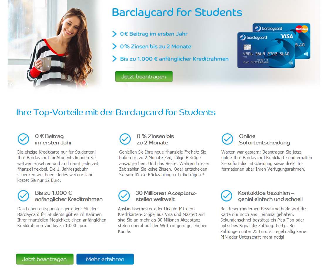 Die Barclaycard Student und ihre Vorteile