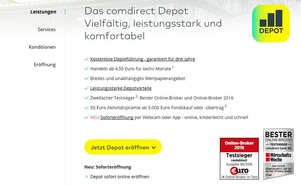 Das Comdirect Depot im Überblick