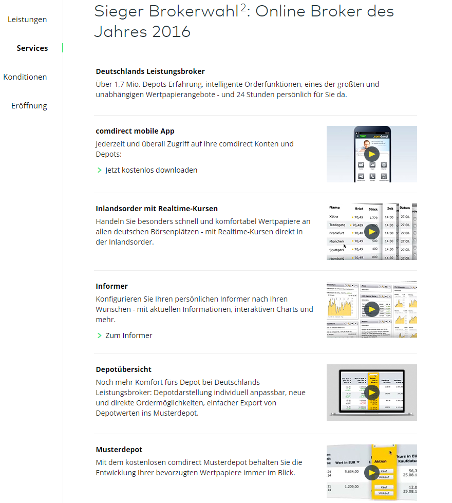 Services im Comdirect Depot