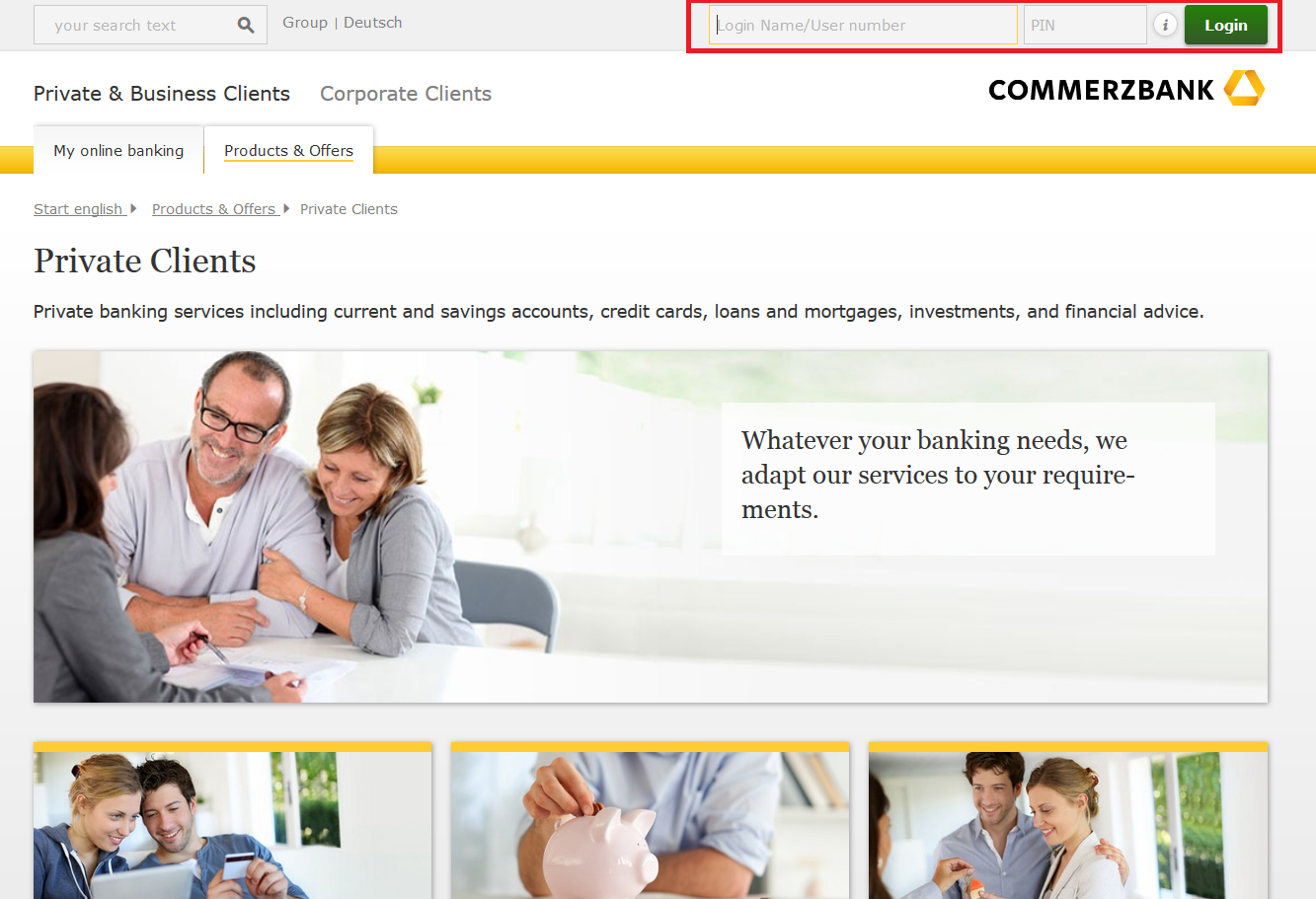 Das Commerzbank Online Banking in englischer Sprache