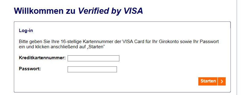 Log-in zum Verified by Visa-System