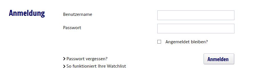 Der Log-In Bereich der Watchlist