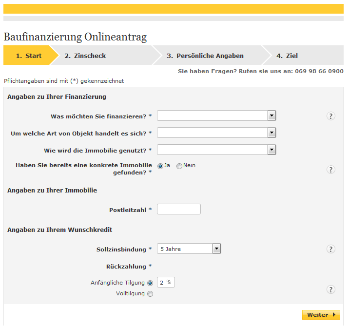 Antragsformular bei der Commerzbank