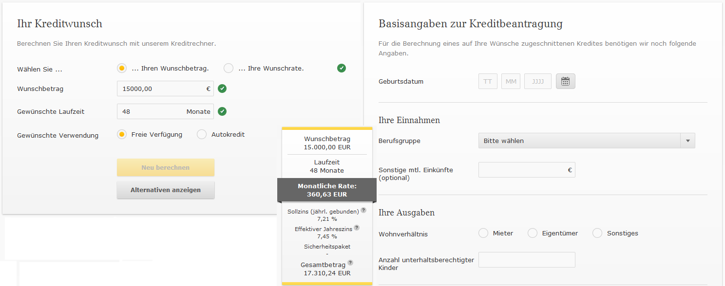 Ein Kredit wird bei der Commerzbank online beantragt