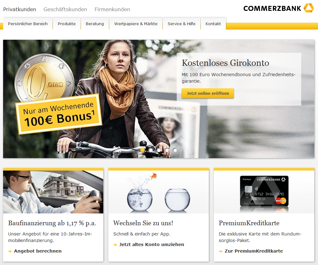 So sieht die Webseite der Commerzbank aus