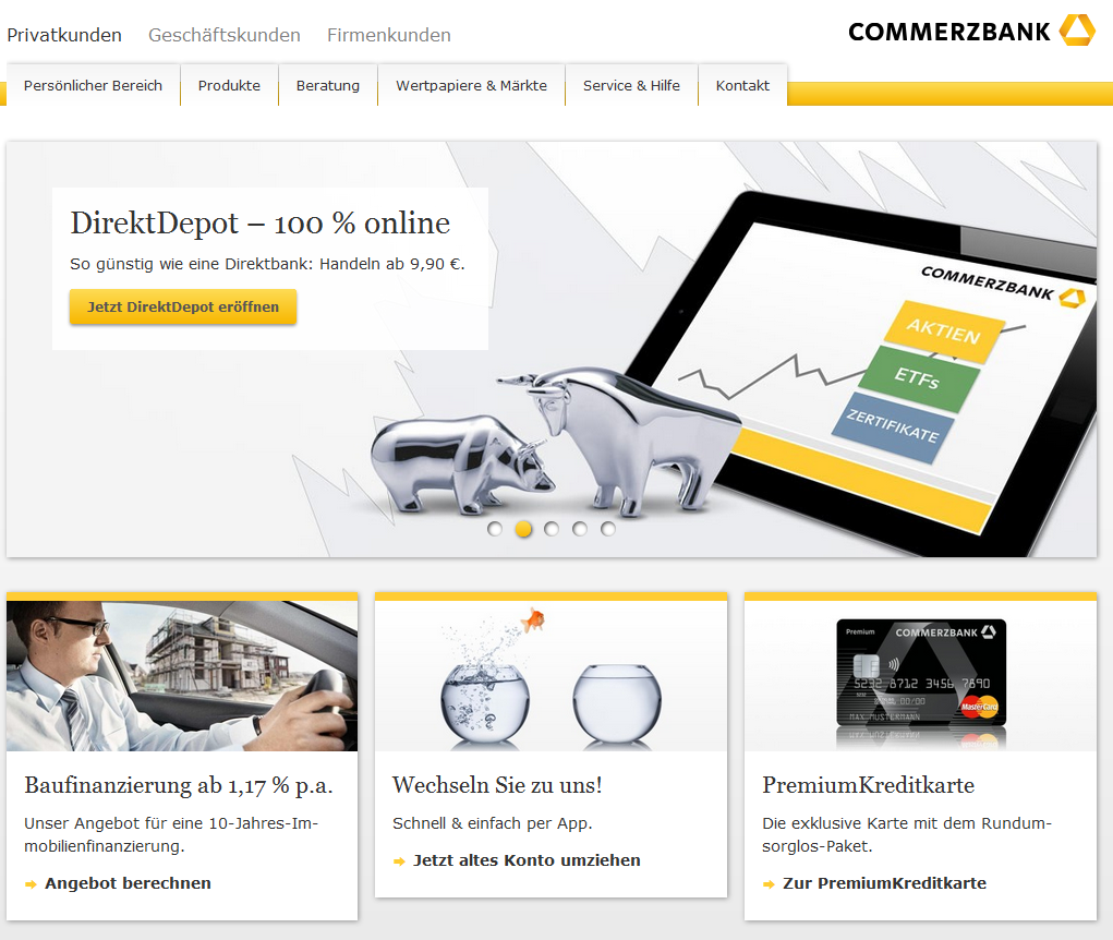 Die Webseite der Commerzbank