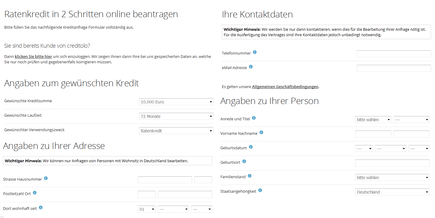 Der Kreditrechner von creditolo