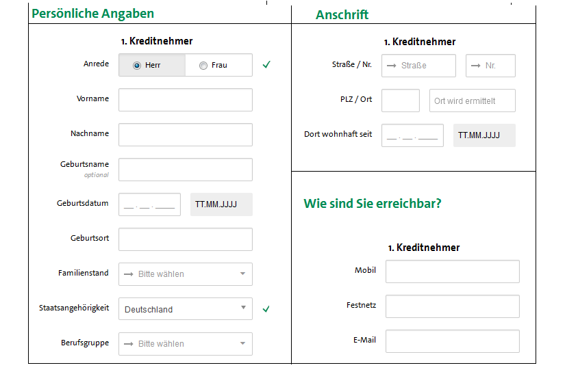 Antragsformular bei CreditPlus