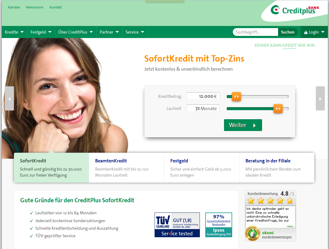 Der Webauftritt der CreditPlus Bank