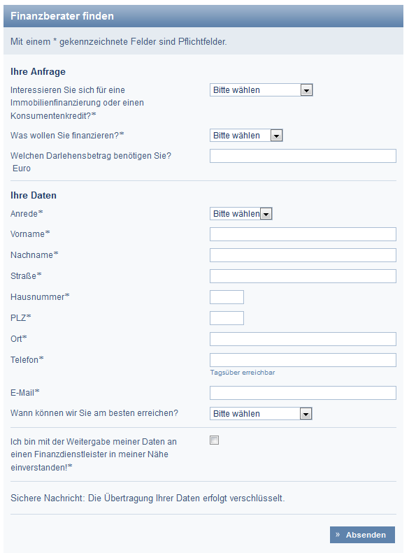 Das Formular für eine unverbindliche Kreditanfrage