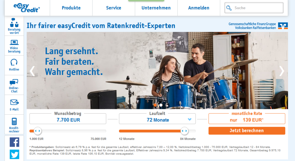 Die Homepage von easyCredit