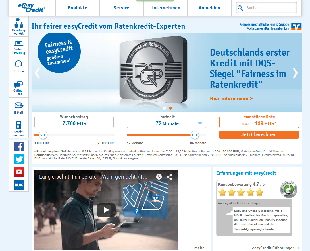 Die Homepage von easyCredit