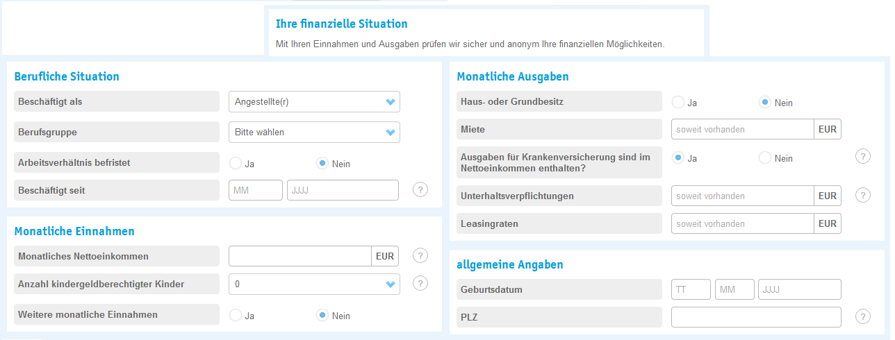 So sieht der Kreditantrag bei easyCredit aus