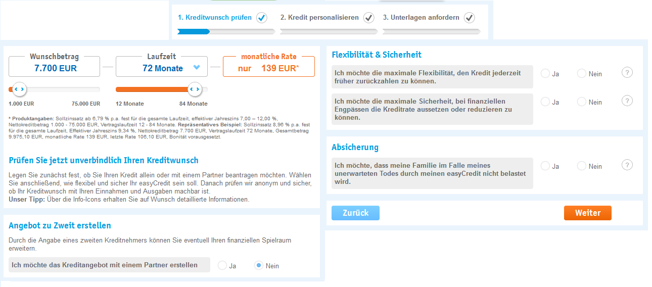 Der Versicherungsrechner bei easyCredit