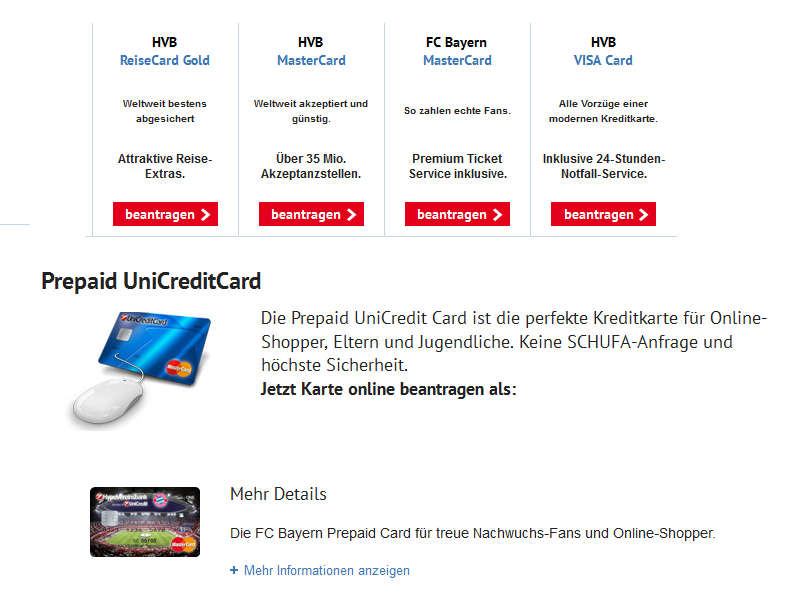 Kreditkartenangebot der HypoVereinsbank