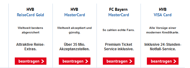 Die Kreditkarten der HypoVereinsbank